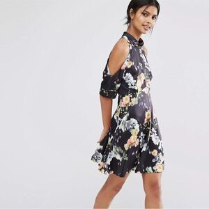 Whistles Aiko Floral Print Josephine Cut Out Mini Dress Size 2 Small